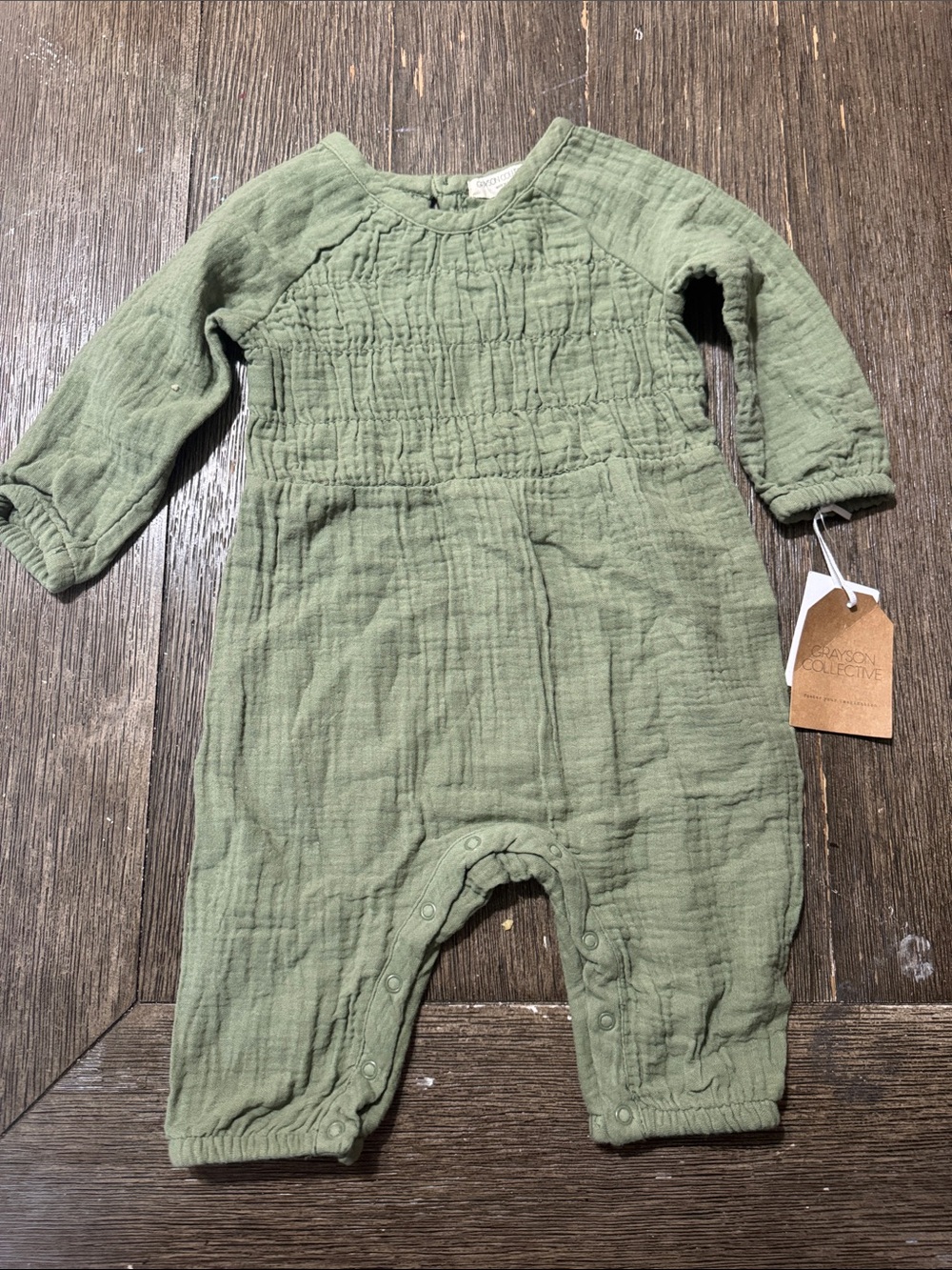 Grayson Collective Baby Gauze Romper 3-6M | Olive Green Muslin One Piece NWT